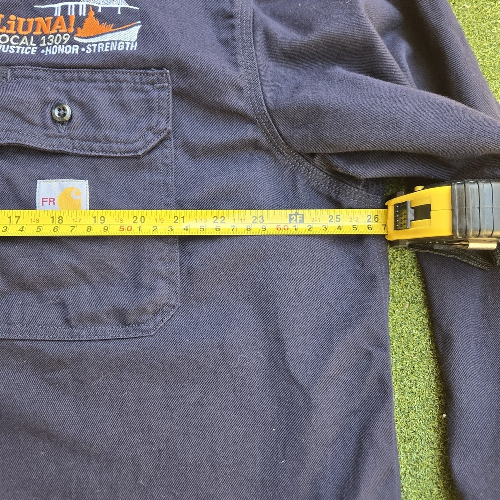 Carhartt FR Shirt Men's XL Navy Blue loose Fit Long Sleeve Liuna Logo - Picture 11 of 11